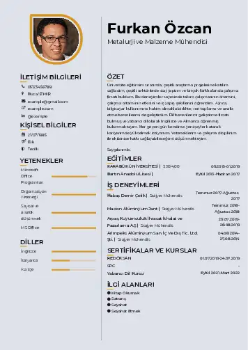 Metalürji Ve Malzeme Mühendisliği Cv Örnekleri cv indir